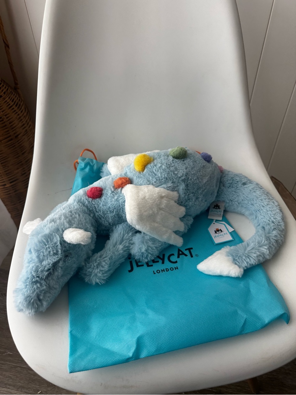 AUTHENTIC Jellycat Large Sky Dragon Blue Rainbow Soft Plush Rare NEW w/ DUST BAG